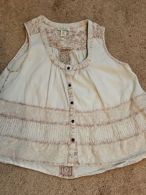 Rachel Zoe Cream Tank with Blush Embroidery Sz M